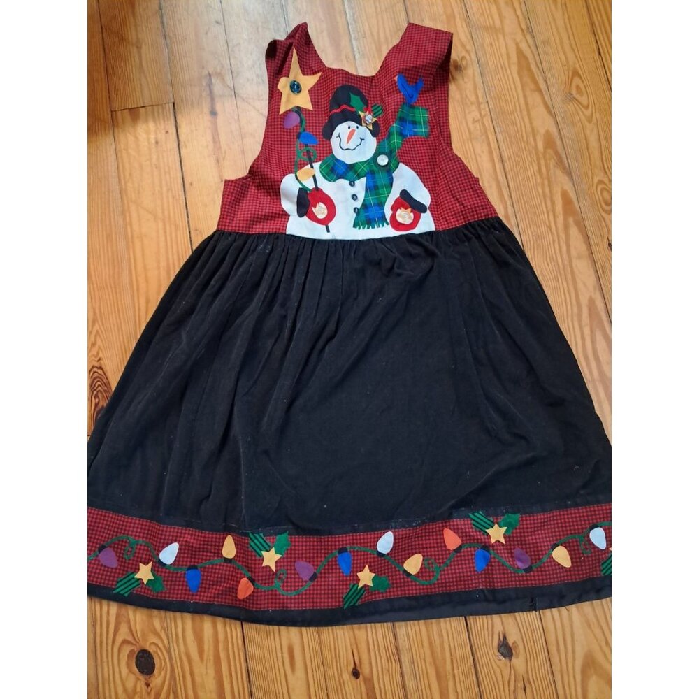 VTG Blue Winter Snowman Pleated Sleeveless Jumper Dress Sz Xl Handmade Teacher